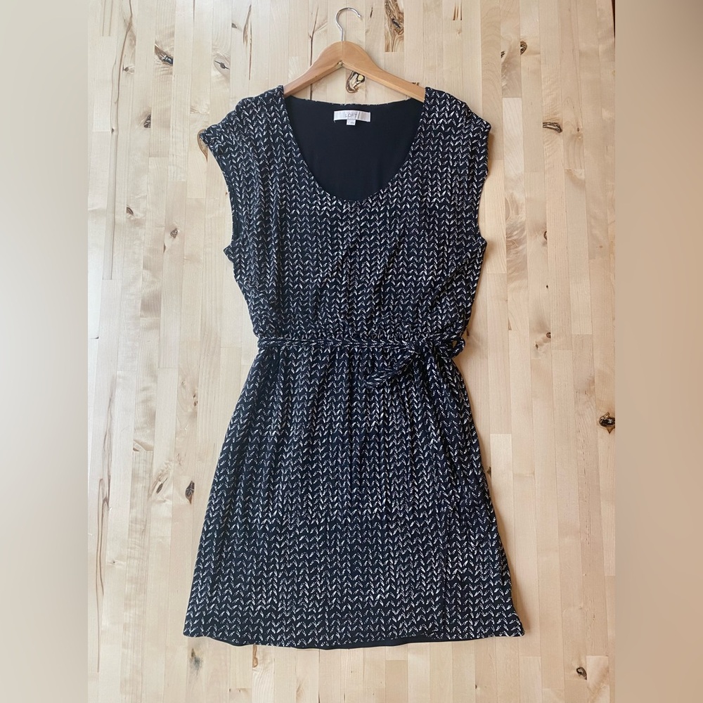 Ann Taylor Loft Women's Blouson Dress Faux Wrap Black & White Size Large